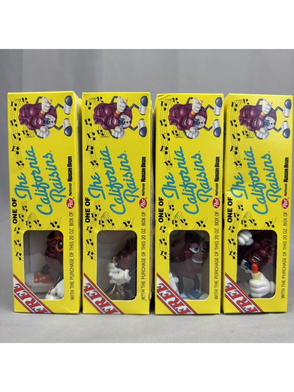 Lot 4 VTG 80s California Raisins Raisin Bran Cereal PVC Figure in Box 1989